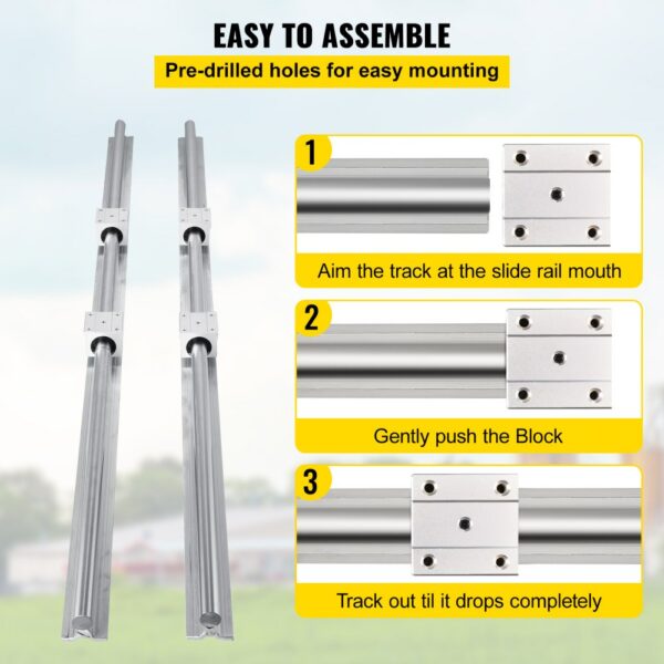 VEVOR linear rail cnc kit with easy-to-assemble pre-drilled holes and assembly steps.