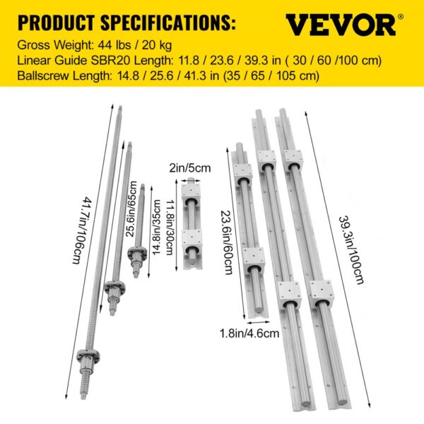 VEVOR linear rail cnc kit with various lengths of linear guides and ballscrews.