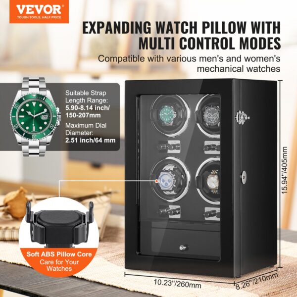 VEVOR Watch Winder for 4 Automatic Watches with 4 Quiet Japanese Mabuchi Motors