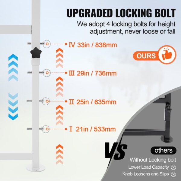 VEVOR livestock stand with adjustable height levels and upgraded locking bolts for secure adjustments.