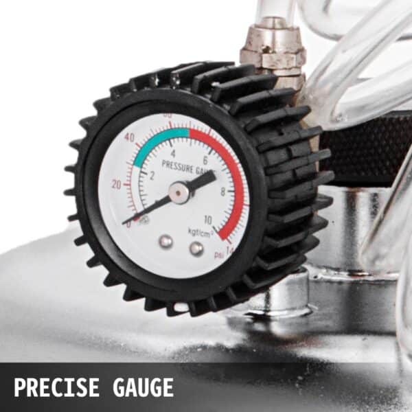 VEVOR brake bleeder tool kit gauge close-up with pressure readings in psi and kgf/cm².