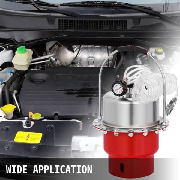 VEVOR brake bleeder tool kit in front of an open car engine, showcasing wide application.