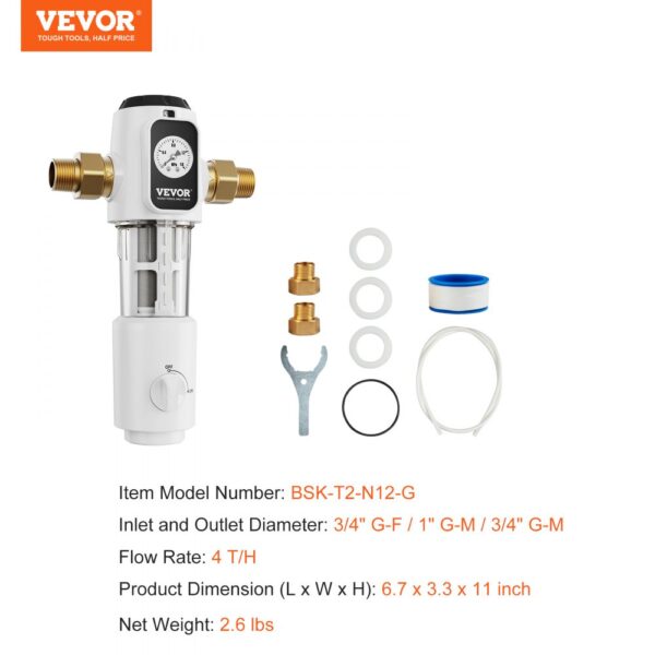 VEVOR Spin Down Filter, 40 Micron Whole House Sediment Filter for Well Water, 3/4" G-M + 1" G-M + 3/4" G-F, 4 T/H High Flow Rate, for Whole House Water Filtration Systems, Well Water Sediment Filter