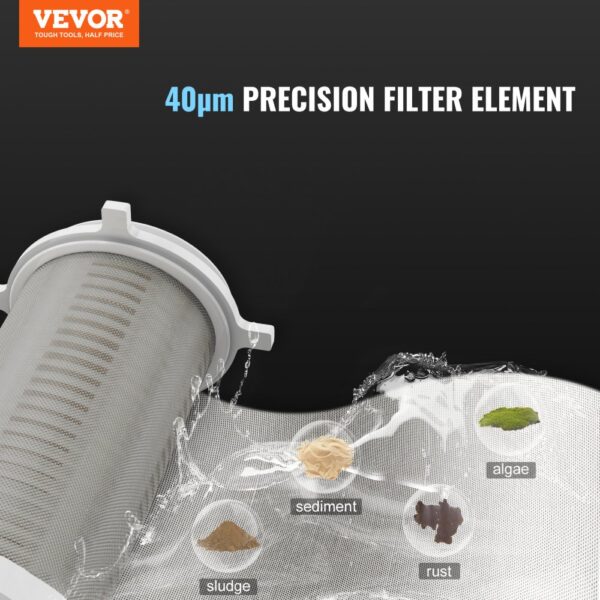 VEVOR Spin Down Filter, 40 Micron Whole House Sediment Filter for Well Water, 3/4" G-F + 1" G-M, 4 T/H High Flow Rate, for Whole House Water Filtration Systems, Well Water Sediment Filter