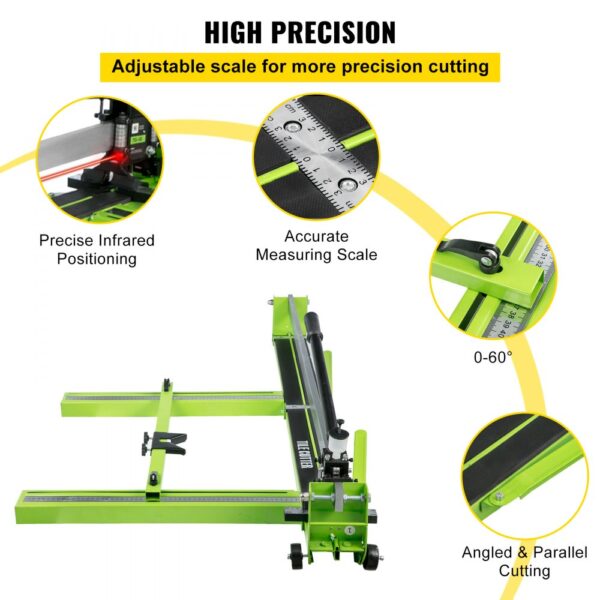 VEVOR tile cutter with precise infrared, measuring scale, and angle adjustments.