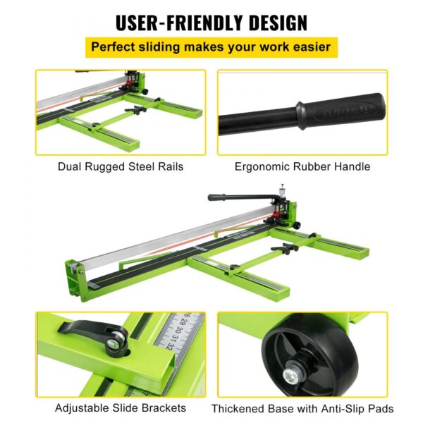 VEVOR tile cutter with dual rugged steel rails and ergonomic rubber handle.