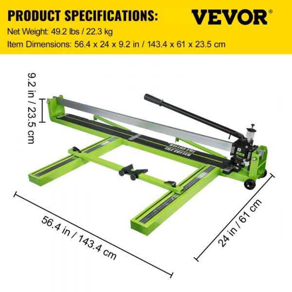 VEVOR tile cutter with handle, 56.4 x 24 x 9.2 inches, green and black.