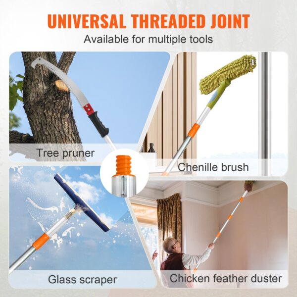 universal threaded joint for VEVOR manual pole saw, tree pruner, chenille brush, glass scraper, duster.