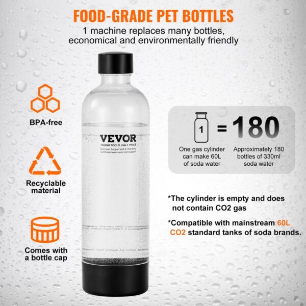 VEVOR sparkling water maker bpa-free recyclable pet bottle with cap, replaces 180 single-use bottles.