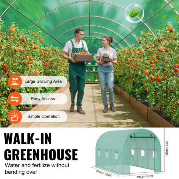 VEVOR Walk-in Tunnel Greenhouse 9.58x6.43x6.23ft Galvanized Frame PE Cover Green