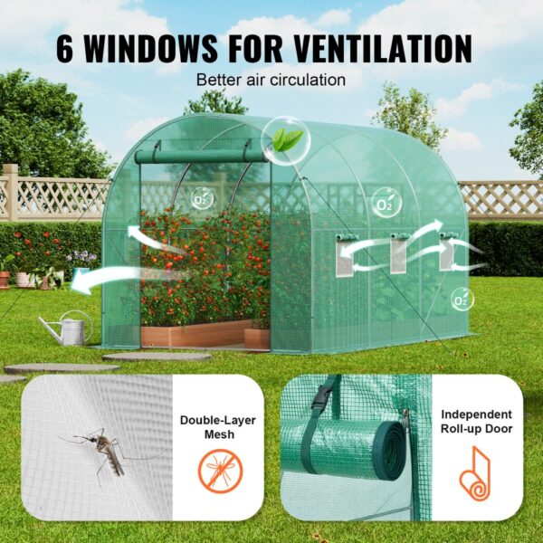 VEVOR Walk-in Tunnel Greenhouse 9.58x6.43x6.23ft Galvanized Frame PE Cover Green