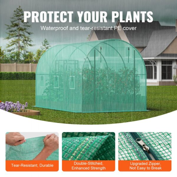 VEVOR Walk-in Tunnel Greenhouse 11.32x6.4x6.3ft Galvanized Frame PE Cover Green