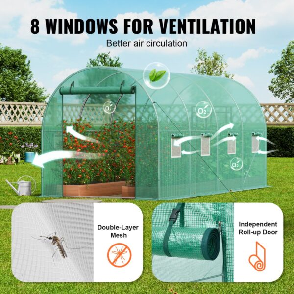 VEVOR Walk-in Tunnel Greenhouse 14.6x6.36x6.3ft Galvanized Frame PE Cover Green