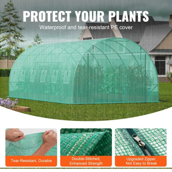 VEVOR Walk-in Tunnel Greenhouse 19.36x9.68x6.5ft Galvanized Frame PE Cover Green