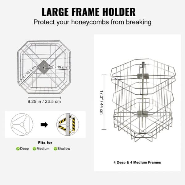 VEVOR Manual Honey Extractor, 4/8 Frames Honey Spinner Extractor, Stainless Steel Beekeeping Extraction, Honeycomb Drum Spinner with Lid, Apiary Centrifuge Equipment with Height Adjustable Stand