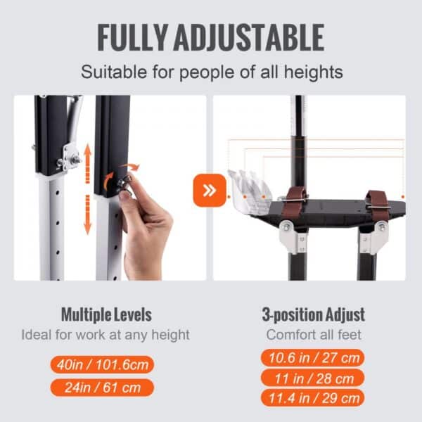 VEVOR drywall stilts with corrosion-proof aluminum alloy frame, unbreakable and long-lasting, 228lb capacity.