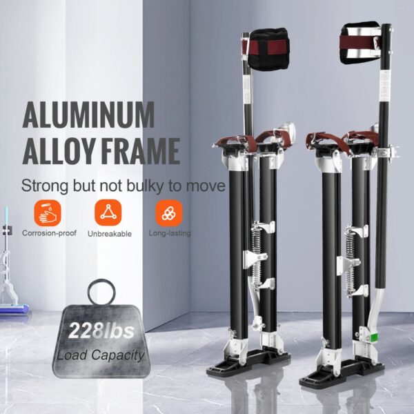 VEVOR drywall stilts with adjustable straps, rubber base, and dual-action springs for balance.