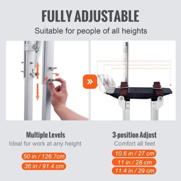 VEVOR drywall stilts - fully adjustable, multiple height levels, and 3-position foot adjust for comfort.