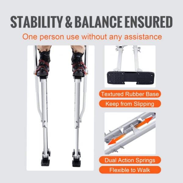 stability and balance ensured with VEVOR drywall stilts, featuring a textured rubber base and dual action springs.