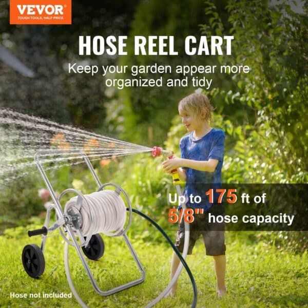 VEVOR hose reel cart for up to 175 ft of 5/8" hose, helps keep your garden organized and tidy.