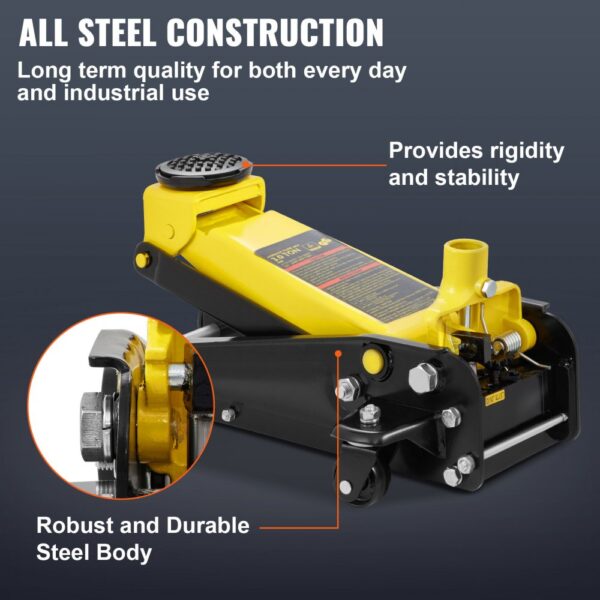 VEVOR 3 ton floor jack with all-steel construction, offering durability, rigidity, and stability for daily use.