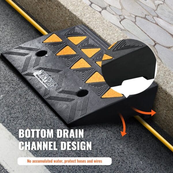 VEVOR rubber curb ramp with bottom drain channel design for water, hose, and wire protection.