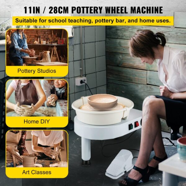 VEVOR Pottery Wheel, 11in Ceramic Wheel Forming Machine, 0-300RPM Speed Manual Adjustable 0-7.8in Lift Leg, Foot Pedal Detachable Basin, Sculpting Tool Accessory Kit for Work Art Craft DIY 220V