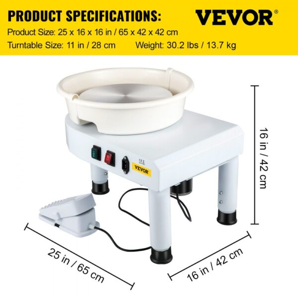 VEVOR Pottery Wheel, 11in Ceramic Wheel Forming Machine, 0-300RPM Speed Manual Adjustable 0-7.8in Lift Leg, Foot Pedal Detachable Basin, Sculpting Tool Accessory Kit for Work Art Craft DIY 220V