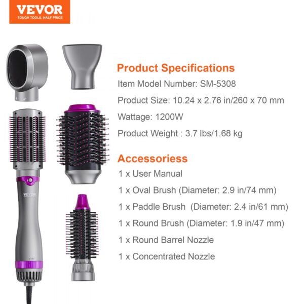 VEVOR Hair Dryer Brush 5-in-1 Hot Hair Styler Upgraded Negative Ion for Curling