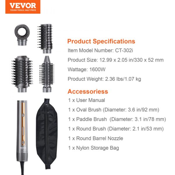 VEVOR Hair Dryer Brush 4-in-1 Professional Multi Hair Styler for Drying Curling