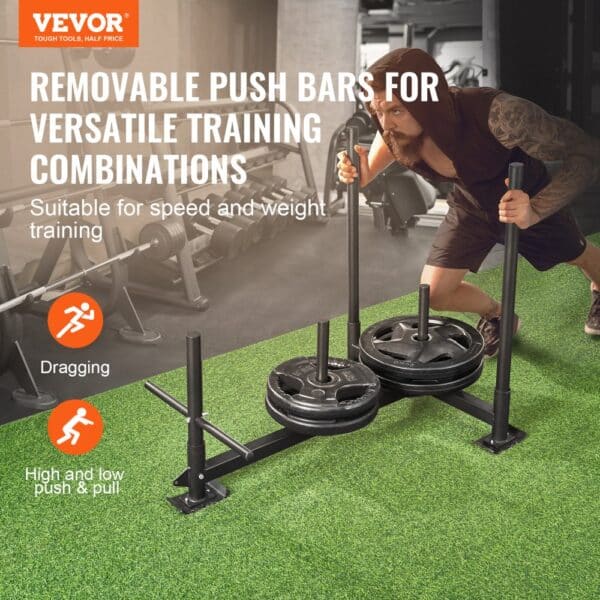 VEVOR weight training sled with removable push bars for versatile speed and weight training.