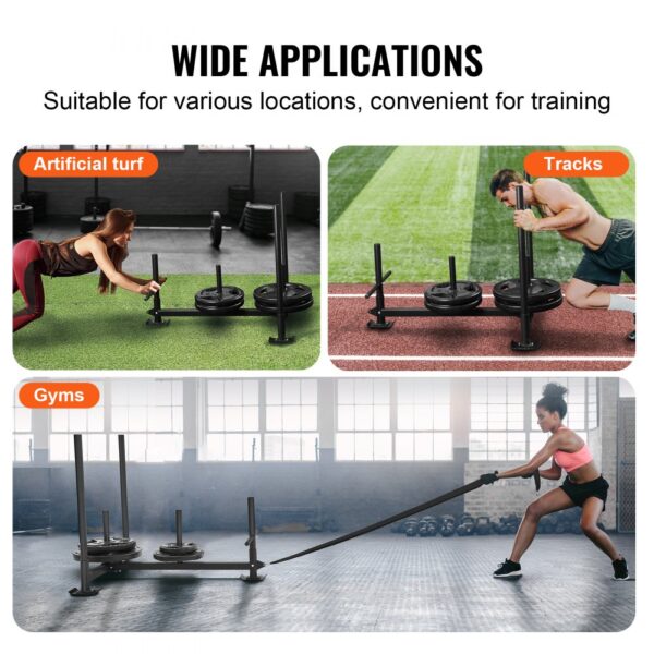 VEVOR weight training sled used on artificial turf, tracks, and in gyms for versatile workouts.