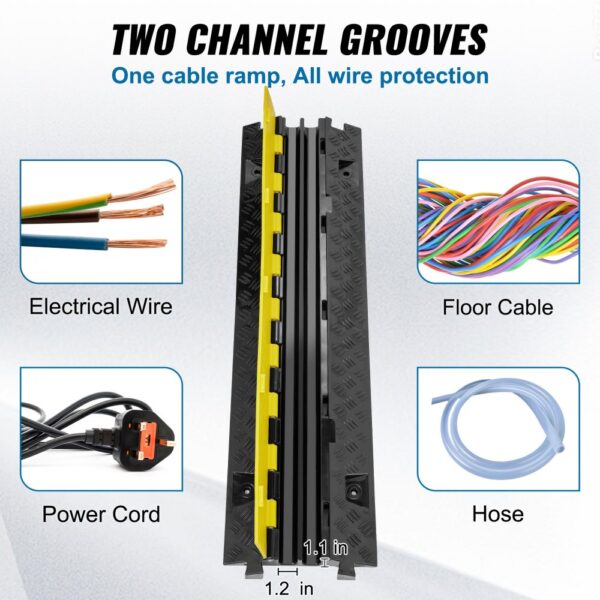 VEVOR cable protector ramp with two channel grooves for electrical wire, power cord, floor cable, and hose.