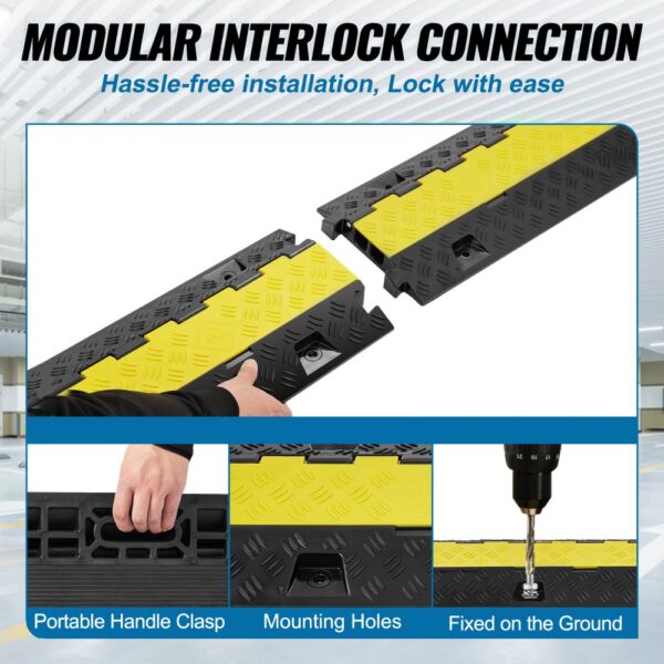 VEVOR cable protector ramp with modular interlock, portable handle clasp, and mounting holes.