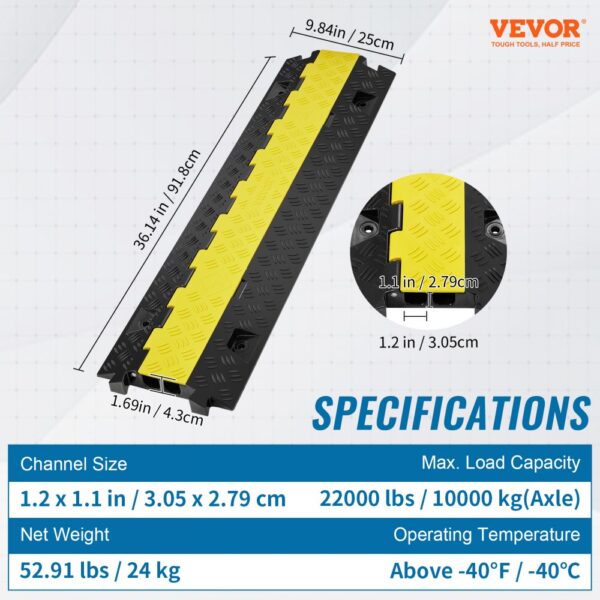 VEVOR cable protector ramp with 36.14in length, yellow and black design, 22000 lbs capacity.