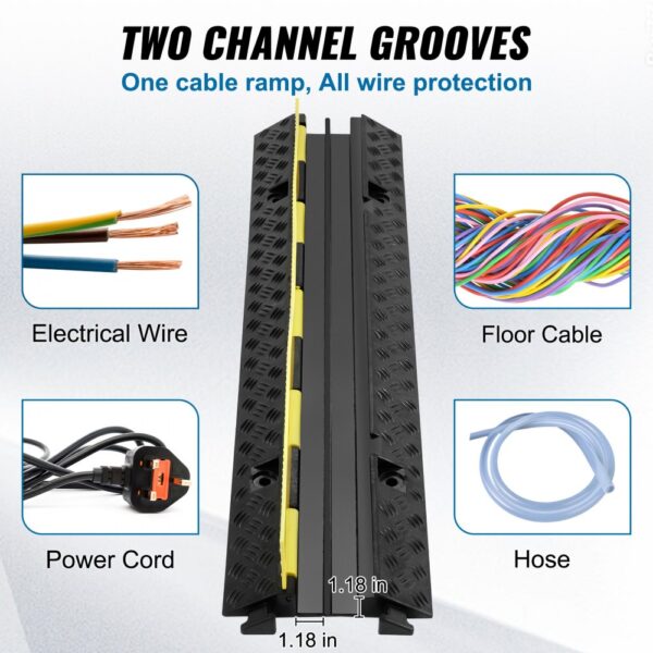 VEVOR cable protector ramp with two channel grooves for electrical wire, power cord, floor cable, and hose.