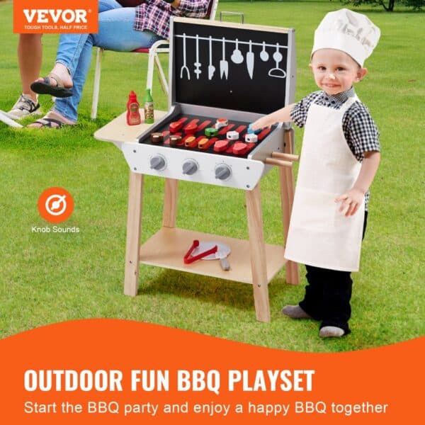 VEVOR 21 PCS Kids BBQ Grill Playset Wooden Cooking Grill Toy Set Pretend Sound