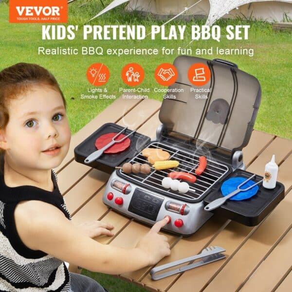 VEVOR 19 PCS Kids BBQ Grill Playset Cooking Grill Toy Set with Smoke Sound Light