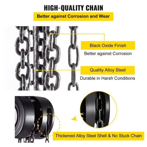 high-quality VEVOR hand chain hoist with black oxide finish and quality alloy steel.