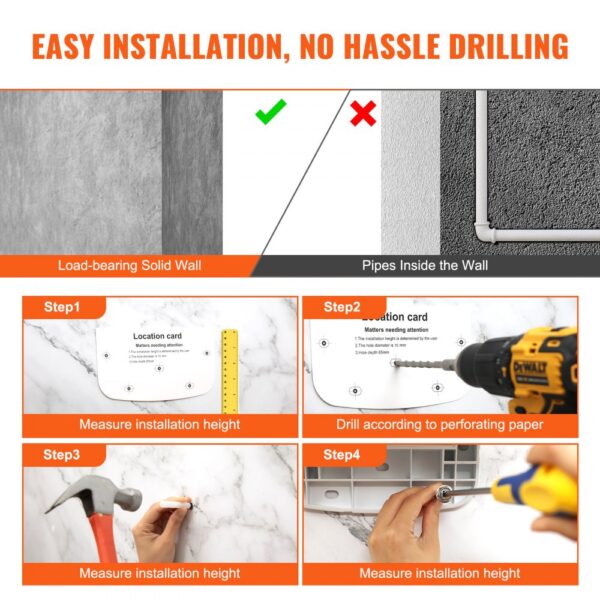 easy installation of VEVOR folding shower seat in four steps with load-bearing solid wall guidance.