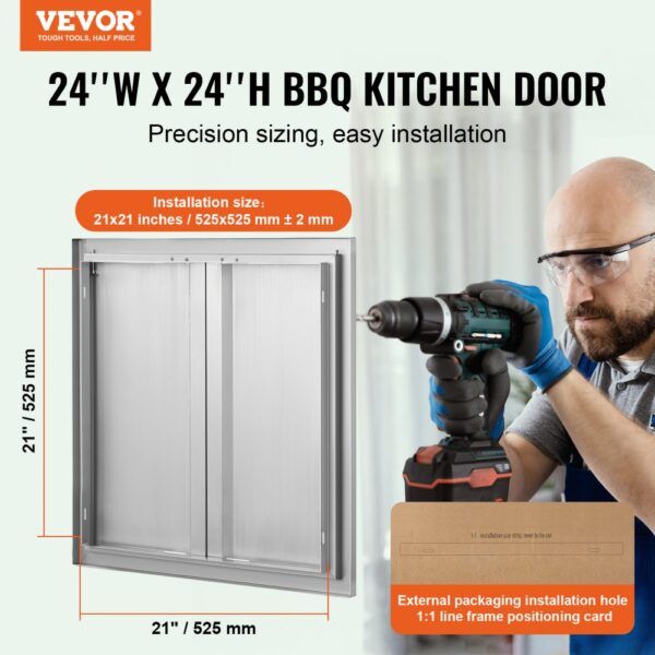 VEVOR bbq access door 24"x24", stainless steel, precision sizing, easy installation with drill.