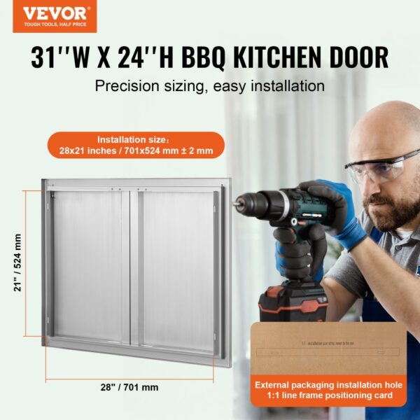 VEVOR bbq access door installation guide with dimensions and precise sizing for easy setup.