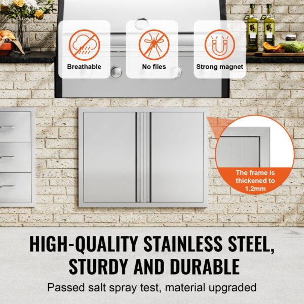 high-quality stainless steel VEVOR bbq access door, breathable, no flies, strong magnet, thick frame.