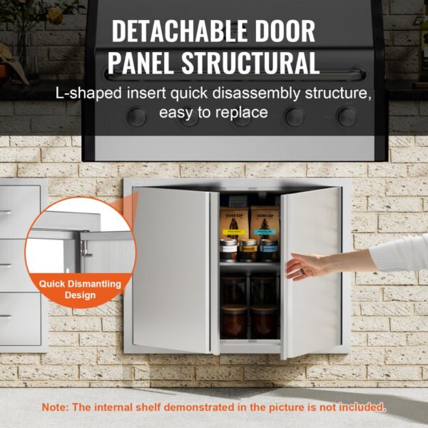 detachable VEVOR bbq access door with quick dismantling design, showing open doors and internal storage.