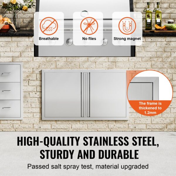 high-quality stainless steel VEVOR bbq access door, breathable, no flies, strong magnet, thick frame.