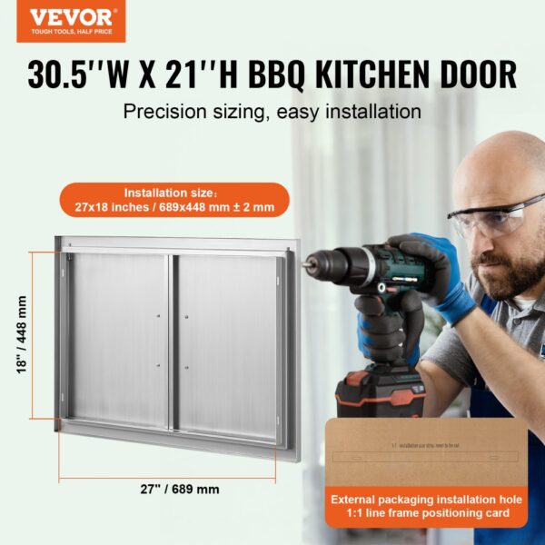 VEVOR bbq access door, 30.5"w x 21"h, precision sizing, easy installation, includes 27"x18" installation.