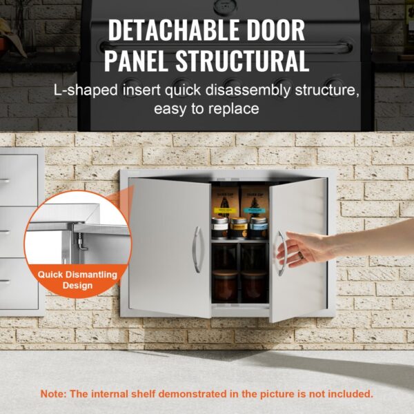 VEVOR bbq access door with detachable panel, quick dismantling design, storage shelves inside.