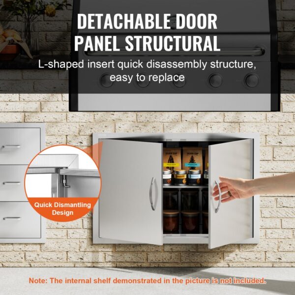 VEVOR bbq access door, detachable panel structure with easy-to-remove l-shaped insert by a brick wall.