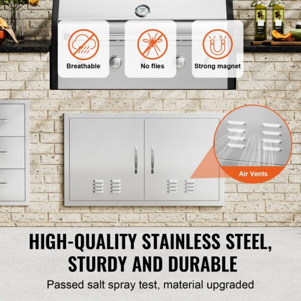 VEVOR bbq access door features stainless steel, air vents, breathable design, strong magnet, no flies.