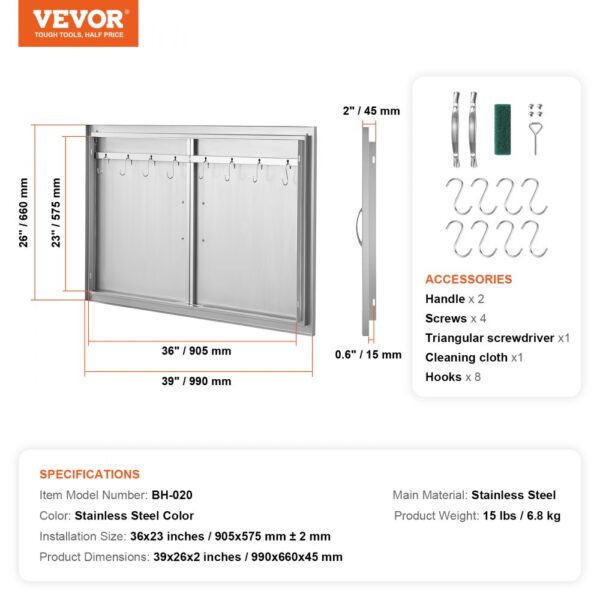 VEVOR 990x660 mm BBQ Island Access Door Outdoor Kitchen Door Stainless Steel